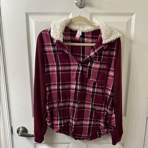 Plaid Shirt with Fuzzy Hood and inside